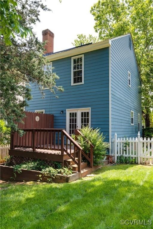 2619 Quarterpath Pl, Henrico, VA 23233 - back of house with a wooden deck and a chimney