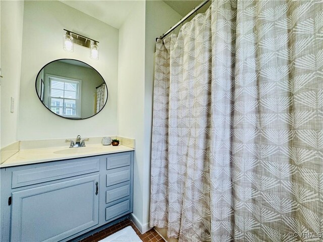 2619 Quarterpath Pl, Henrico, VA 23233 - full bathroom with vanity, tile patterned floors, and a shower with shower curtain