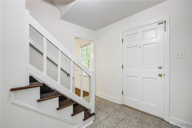 13917 Barnes Spring Rd, Midlothian, VA 23112 - entryway featuring stairway, tile patterned flooring, and baseboards