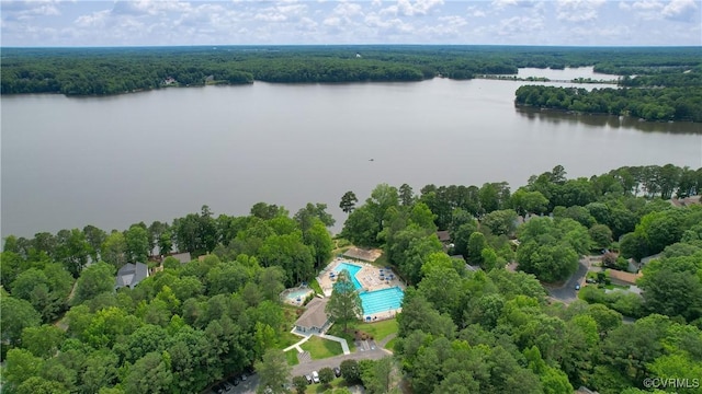 13917 Barnes Spring Rd, Midlothian, VA 23112 - bird's eye view of a forest, a nearby body of water, and a pool