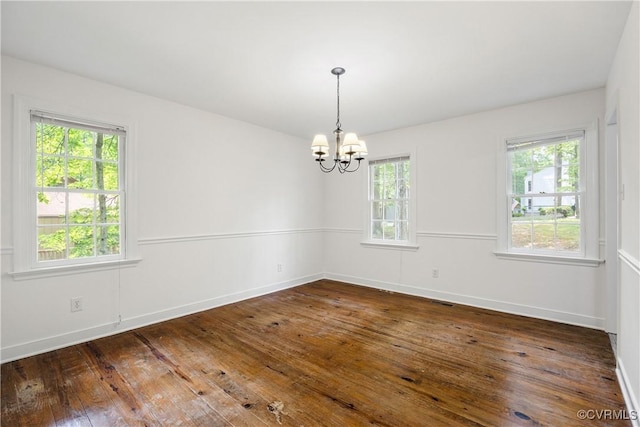 13917 Barnes Spring Rd, Midlothian, VA 23112 - unfurnished room featuring a chandelier, plenty of natural light, baseboards, and hardwood / wood-style floors