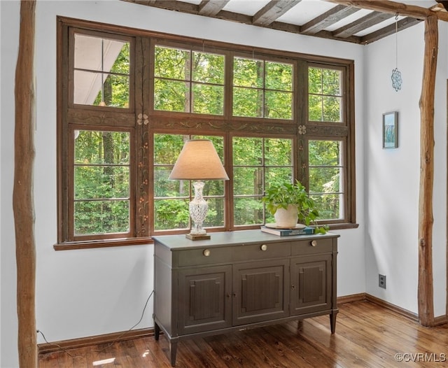 4103 Beechmont Rd, Richmond, VA 23235 - office featuring baseboards, dark wood-type flooring, healthy amount of natural light, and beamed ceiling