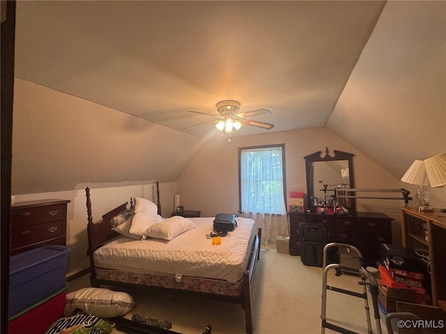 11420 Willow Ln, Disputanta, VA 23842 - bedroom with lofted ceiling, carpet, and a ceiling fan
