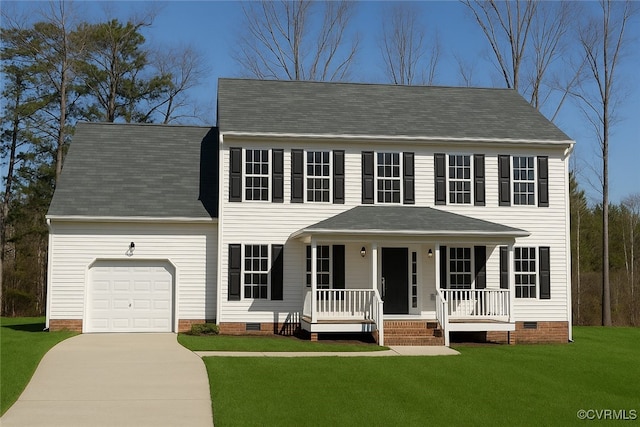 3004 Ruddy Duck Ct, Henrico, VA 23231 - colonial-style house featuring crawl space, a porch, an attached garage, concrete driveway, and a front yard