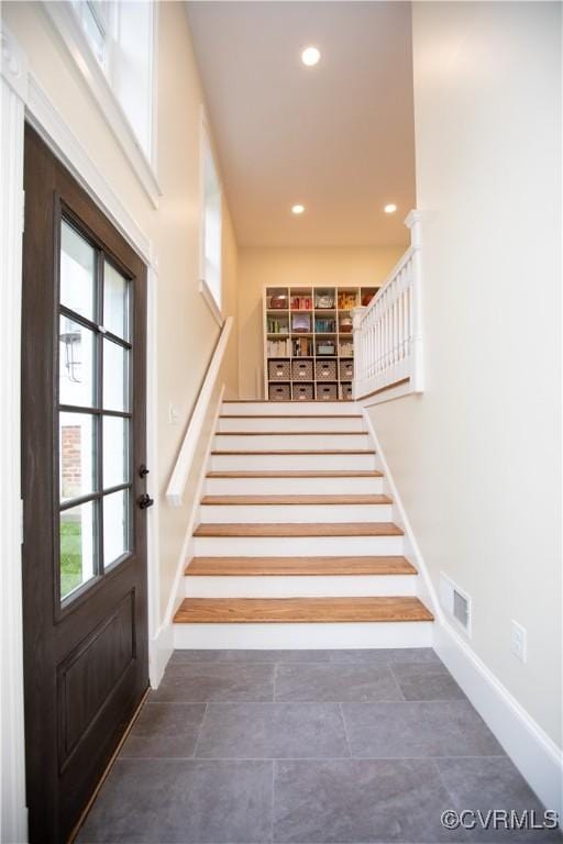 908 High St, Farmville, VA 23901 - stairway featuring baseboards and recessed lighting