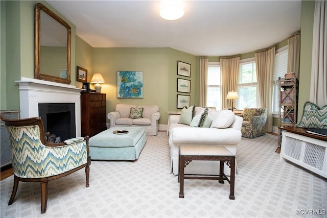 908 High St, Farmville, VA 23901 - carpeted living room featuring a fireplace and baseboards