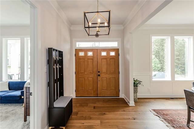 4507 Summer Camp Ct, Moseley, VA 23120 - foyer entrance with wood finished floors, ornamental molding, and a chandelier