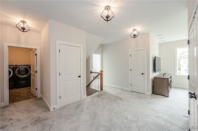 4507 Summer Camp Ct, Moseley, VA 23120 - hallway with an upstairs landing, separate washer and dryer, carpet, and baseboards