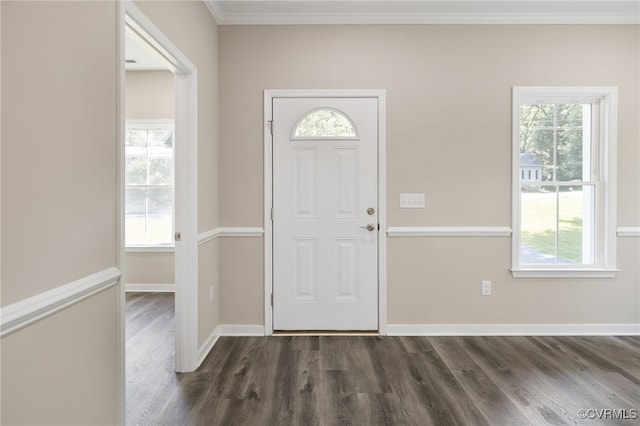 11816 Shady Ln, Chesterfield, VA 23831 - entrance foyer with ornamental molding, dark wood-style floors, healthy amount of natural light, and baseboards