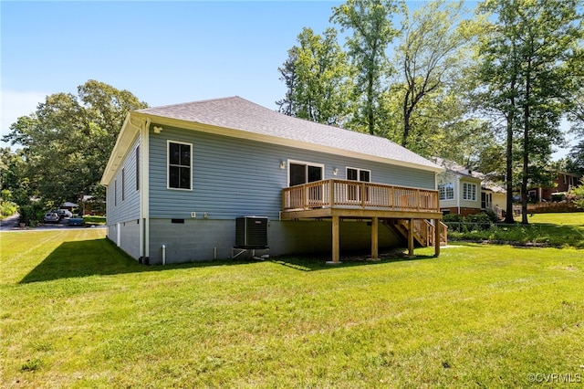 11816 Shady Ln, Chesterfield, VA 23831 - rear view of property with a deck, central AC, stairs, a yard, and roof with shingles