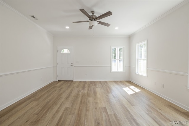11800 Shady Ln, Chesterfield, VA 23831 - empty room with crown molding, light wood-style floors, a ceiling fan, recessed lighting, and baseboards