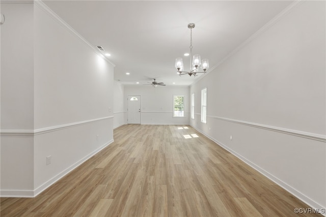 11800 Shady Ln, Chesterfield, VA 23831 - empty room with a chandelier, crown molding, recessed lighting, light wood finished floors, and baseboards