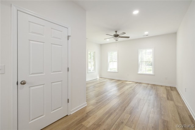 11800 Shady Ln, Chesterfield, VA 23831 - empty room featuring light wood finished floors, baseboards, a ceiling fan, and recessed lighting