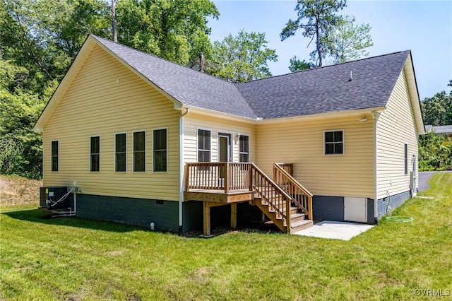 11800 Shady Ln, Chesterfield, VA 23831 - rear view of property with crawl space, cooling unit, a wooden deck, and a yard