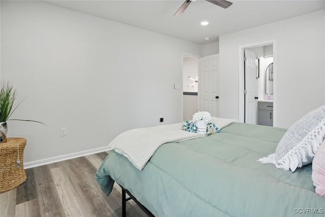 1114 Hinton St, Petersburg, VA 23803 - bedroom featuring wood finished floors, baseboards, recessed lighting, ensuite bath, and ceiling fan
