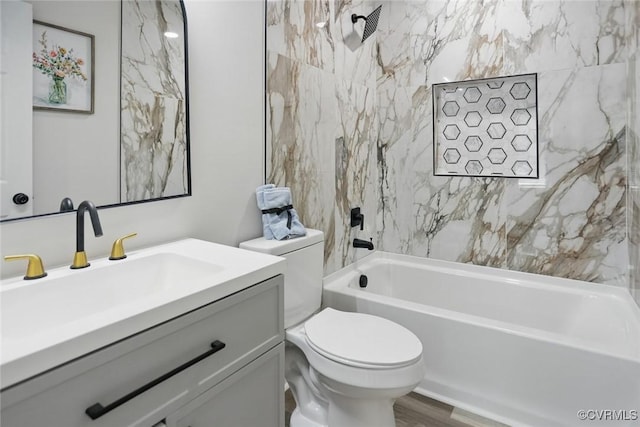 1114 Hinton St, Petersburg, VA 23803 - bathroom featuring toilet, vanity, shower / bath combination, and wood finished floors