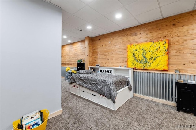 11021 Grub Hill Church Rd, Amelia Courthouse, VA 23002 - carpeted bedroom featuring wooden walls and recessed lighting