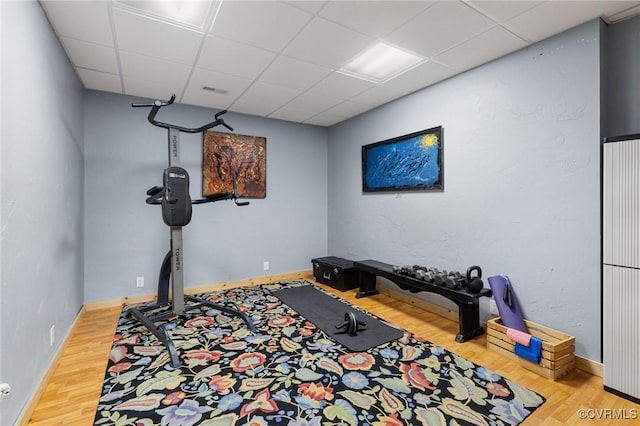 11021 Grub Hill Church Rd, Amelia Courthouse, VA 23002 - exercise room with wood finished floors and a paneled ceiling