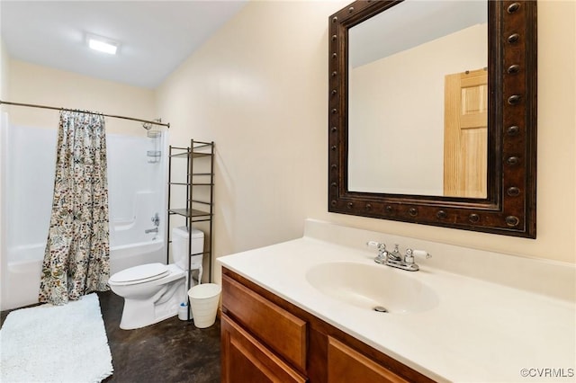 11021 Grub Hill Church Rd, Amelia Courthouse, VA 23002 - full bathroom featuring vanity, shower / tub combo with curtain, and concrete floors