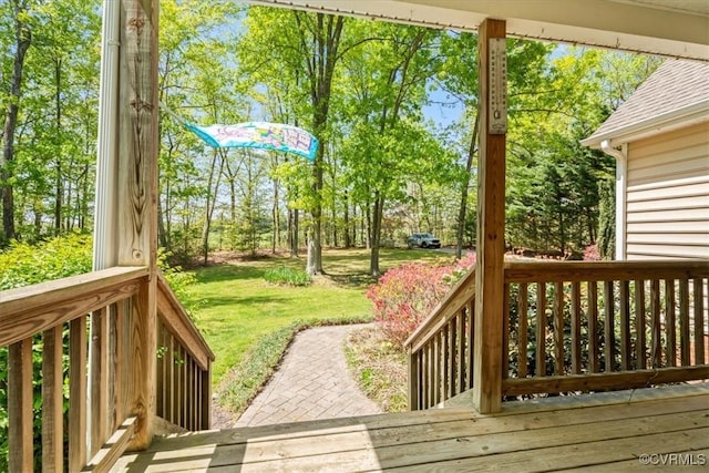 2024 Judes Ferry Rd, Powhatan, VA 23139 - wooden terrace featuring a lawn and view of scattered trees