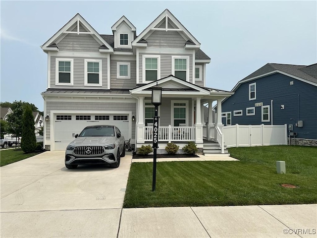 4025 Carrie Mill Xing, Glen Allen, VA 23059 - view of front of home with covered porch, driveway, an attached garage, and a standing seam roof