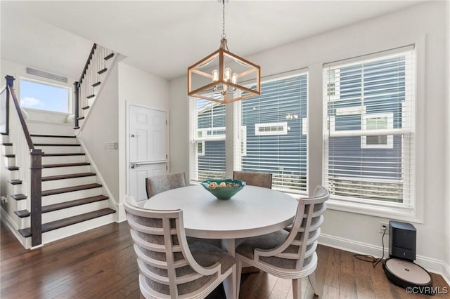 4025 Carrie Mill Xing, Glen Allen, VA 23059 - dining space with stairway, a chandelier, and dark wood finished floors