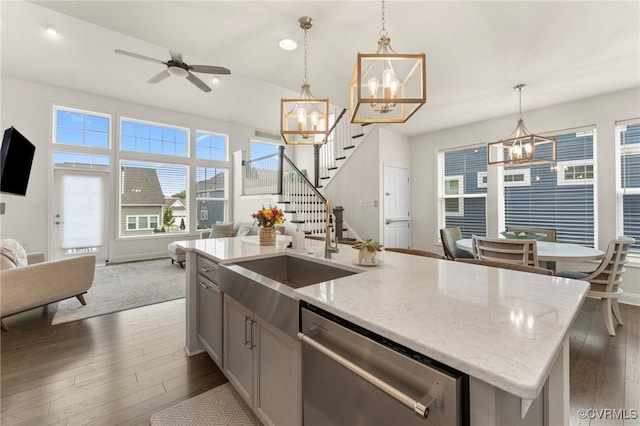 4025 Carrie Mill Xing, Glen Allen, VA 23059 - kitchen with a chandelier, dishwasher, open floor plan, light wood-type flooring, and recessed lighting
