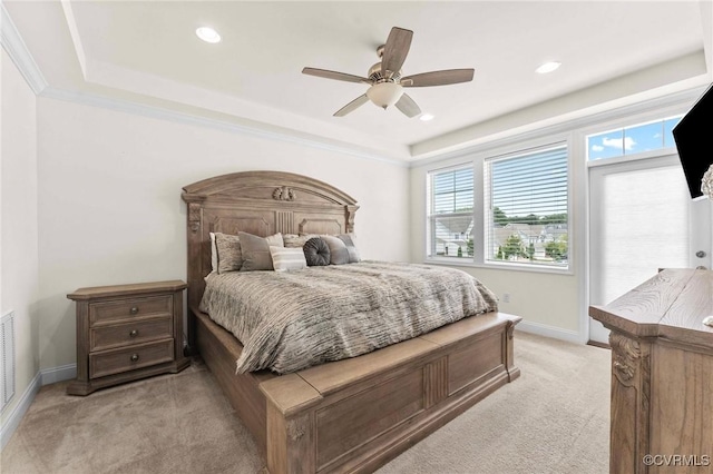 4025 Carrie Mill Xing, Glen Allen, VA 23059 - bedroom featuring light carpet, a tray ceiling, ceiling fan, and recessed lighting