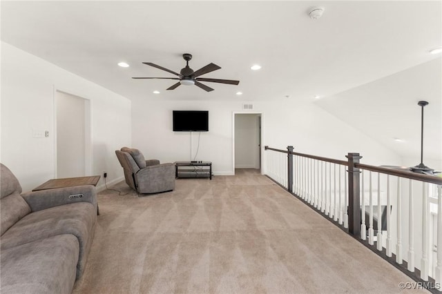 4025 Carrie Mill Xing, Glen Allen, VA 23059 - living room featuring a ceiling fan, light carpet, and recessed lighting