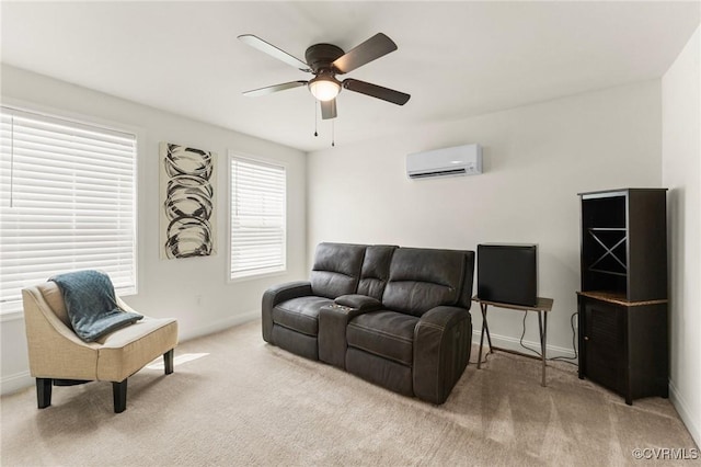 4025 Carrie Mill Xing, Glen Allen, VA 23059 - carpeted living area with an AC wall unit and a ceiling fan