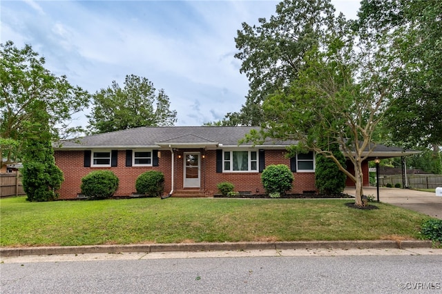 3304 Walnut St, Hopewell, VA 23860 - ranch-style house with brick siding, concrete driveway, a carport, crawl space, and entry steps