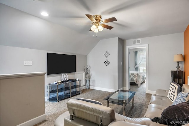5217 Aldenbrook Way, Henrico, VA 23059 - carpeted living room with a ceiling fan, baseboards, and vaulted ceiling