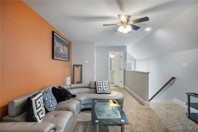 5217 Aldenbrook Way, Henrico, VA 23059 - carpeted living room with ceiling fan, baseboards, and vaulted ceiling