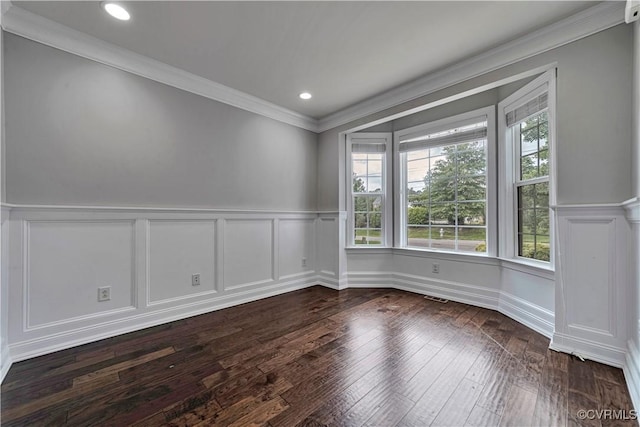 5217 Aldenbrook Way, Henrico, VA 23059 - spare room with a decorative wall, plenty of natural light, ornamental molding, wainscoting, and dark wood-style floors