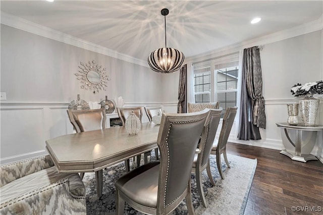 5217 Aldenbrook Way, Henrico, VA 23059 - dining room with a chandelier, a decorative wall, ornamental molding, a wainscoted wall, and wood finished floors