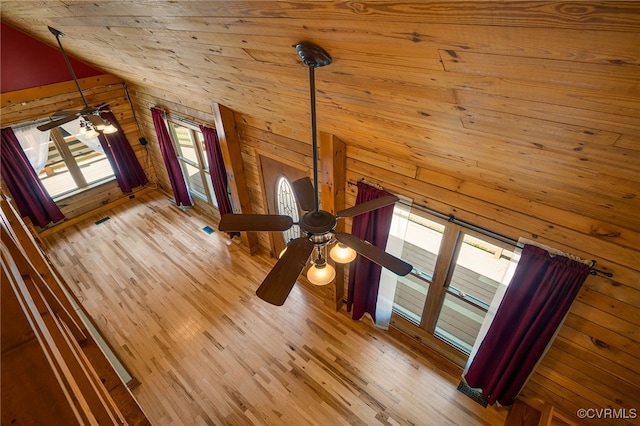 4285 Hadensville Farm Rd, Goochland, VA 23117 - detailed view of wood walls, wood finished floors, wood ceiling, and a ceiling fan