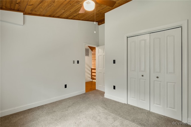 4285 Hadensville Farm Rd, Goochland, VA 23117 - unfurnished bedroom featuring wooden ceiling, carpet floors, a closet, and a ceiling fan