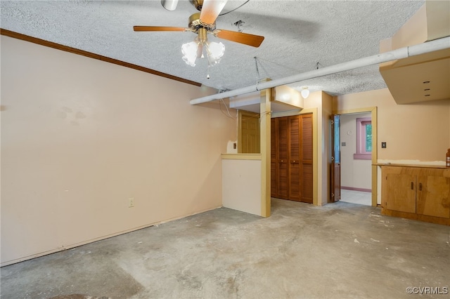 4285 Hadensville Farm Rd, Goochland, VA 23117 - basement featuring ceiling fan, ornamental molding, and a textured ceiling