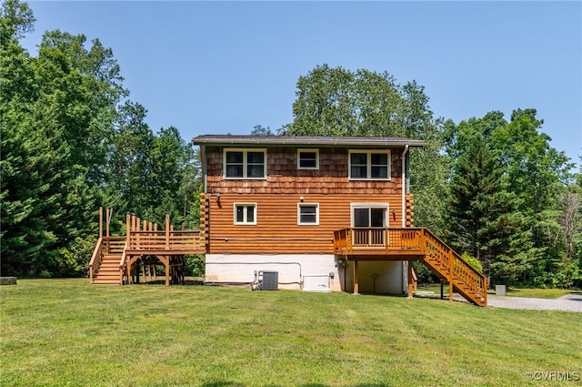 4285 Hadensville Farm Rd, Goochland, VA 23117 - rear view of property featuring stairs, a deck, and a lawn