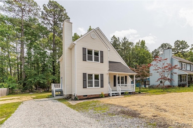 5007 Gention Rd, Chesterfield, VA 23832 - traditional-style home with a chimney, a porch, and crawl space