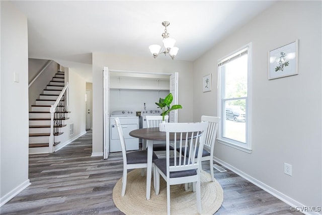 5007 Gention Rd, Chesterfield, VA 23832 - dining space featuring washing machine and dryer, stairs, plenty of natural light, and wood finished floors