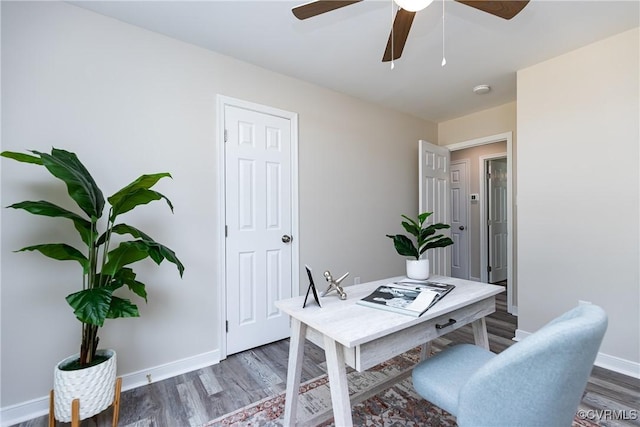 5007 Gention Rd, Chesterfield, VA 23832 - home office featuring baseboards, ceiling fan, and wood finished floors