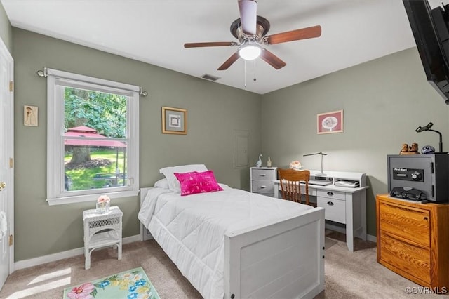 7503 Native Dancer Dr, Midlothian, VA 23112 - bedroom with light carpet, baseboards, and a ceiling fan