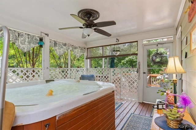 7503 Native Dancer Dr, Midlothian, VA 23112 - sunroom / solarium featuring healthy amount of natural light, ceiling fan, and a jacuzzi