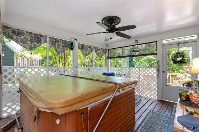7503 Native Dancer Dr, Midlothian, VA 23112 - sunroom with a hot tub and ceiling fan