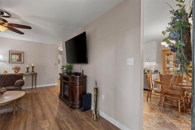 7503 Native Dancer Dr, Midlothian, VA 23112 - living area with ceiling fan, baseboards, and wood finished floors