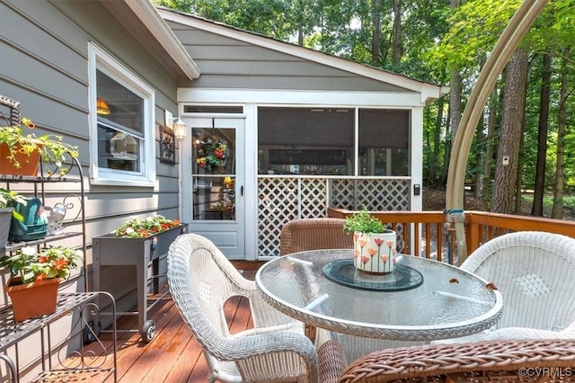 7503 Native Dancer Dr, Midlothian, VA 23112 - wooden terrace featuring outdoor dining area and a sunroom