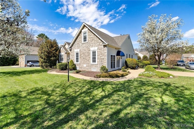9401 Nolandwood Dr, Mechanicsville, VA 23116 - view of side of home featuring stone siding and a lawn