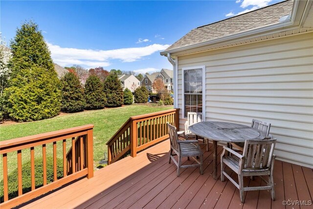 9401 Nolandwood Dr, Mechanicsville, VA 23116 - wooden terrace with outdoor dining space and a yard