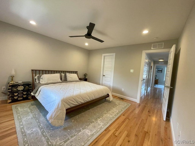 1710 N 29th St, Richmond, VA 23223 - bedroom with light wood-style floors, baseboards, recessed lighting, and ceiling fan